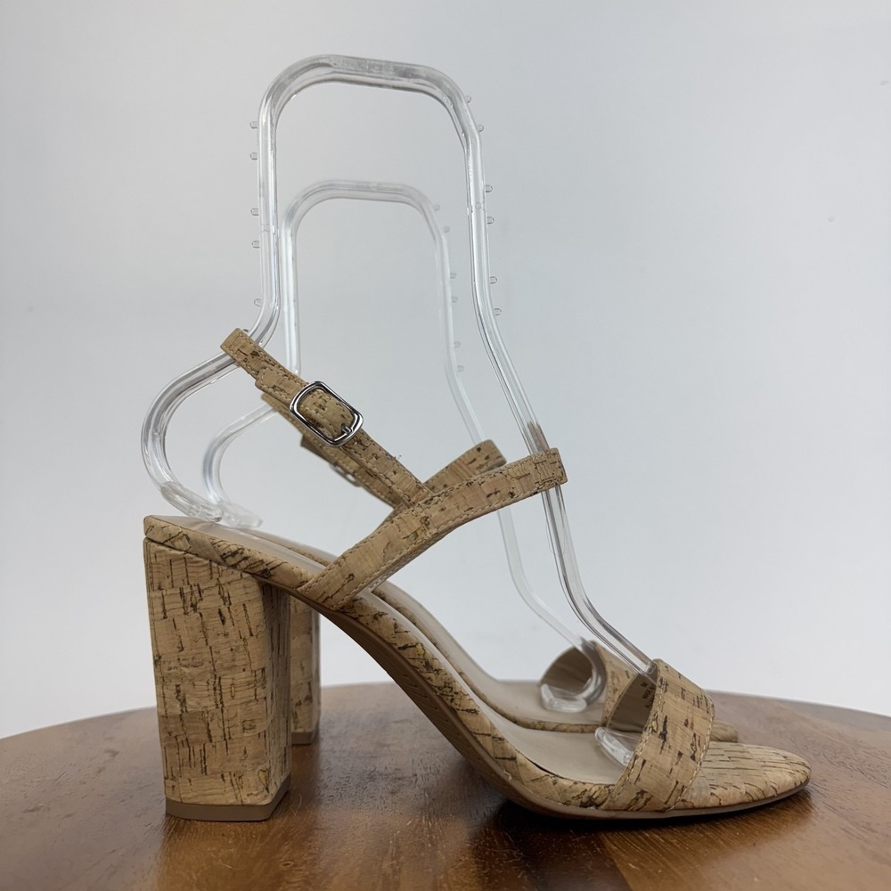 Womens BP‎ Lula Tan Natural Cork Slingback Strappy Sandal Heels Size 9 M GUC